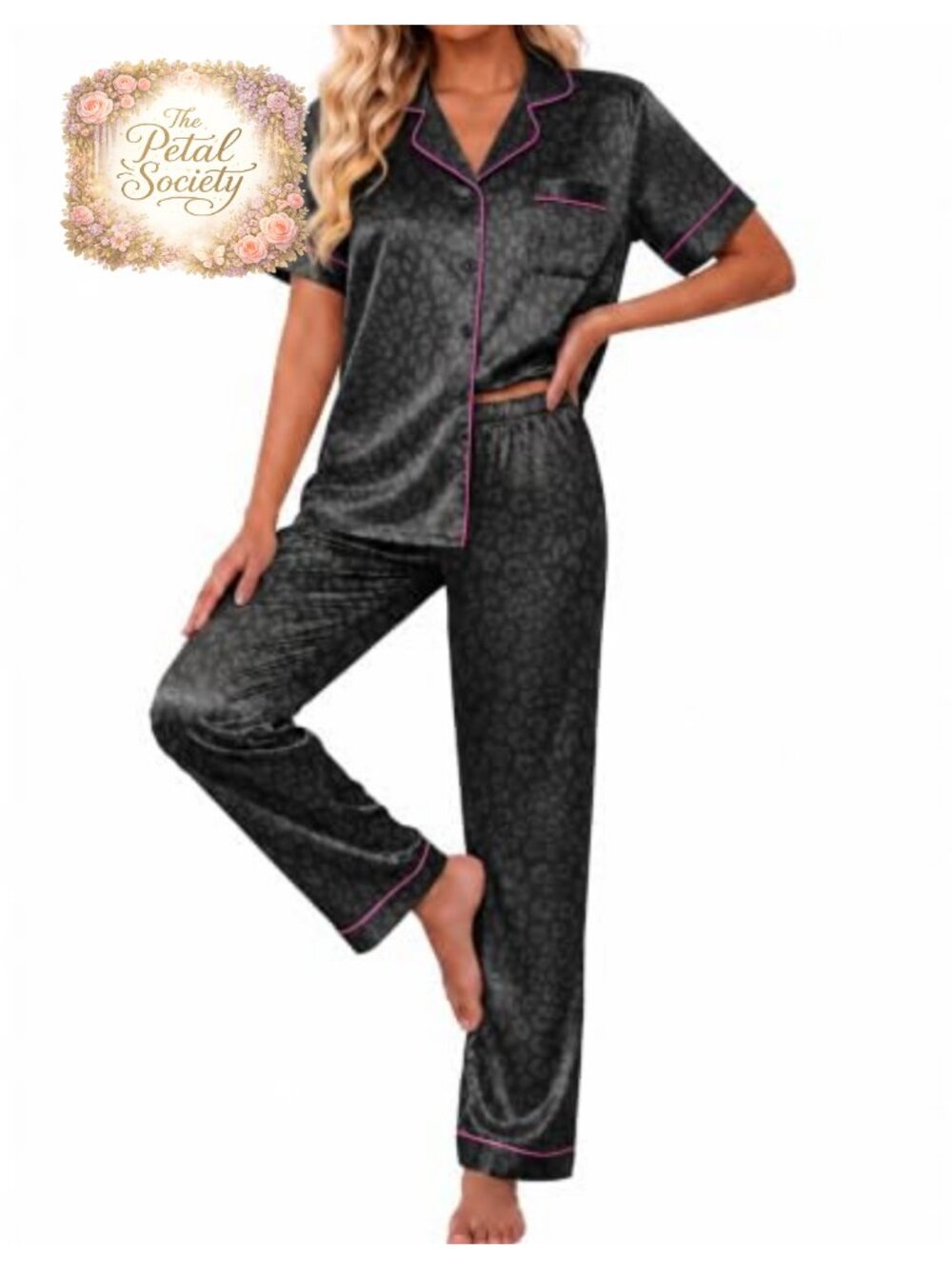 Ekouaer Women's Satin Pajama Set 2-Piece Button Down Short Sleeve V-Neck